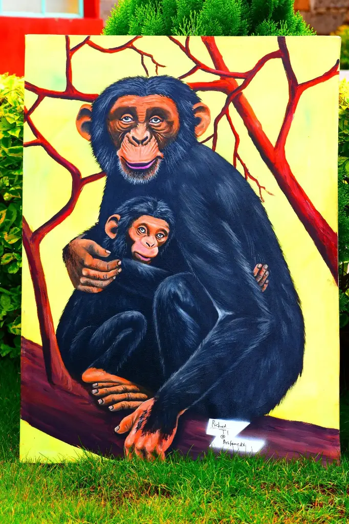 Mother and Baby Chimpanzee Acrylic Painting, Wildlife Conservation Art, animal art, home decor, wall hangings, original, handmade art, gifts