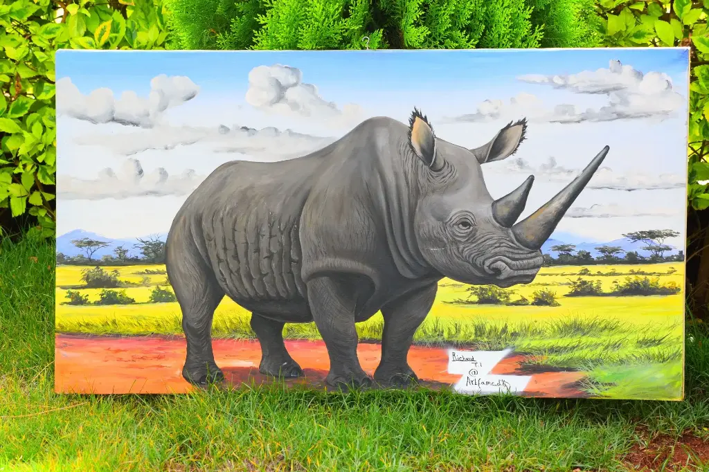 Southern White Rhino,  Acrylic Painting - Wildlife Conservation Art, stretched canvas Art, handmade, wall hanging decor, animal painting, gift
