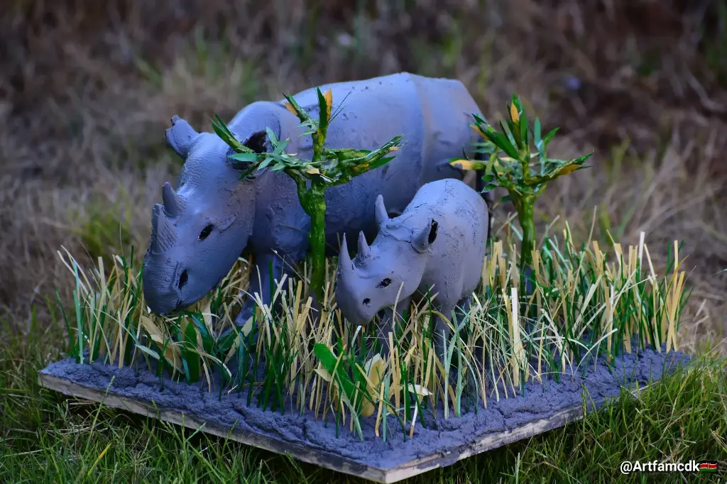Unique, Black Rhino Mum and Calf Sculpture - Handcrafted, Wildlife Art - Original, African art, Decor - Endangered Animals, Figurine - One-of-a-Kind, wildlife, Conservation Artwork - Safari Animal, Collectible - Rhino Mother and Baby Figurine - African Wildlife Gift"