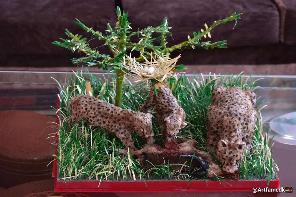 Cheetah and Cubs Sculpture | African Wildlife Art | Unique, Handmade, Safari Diorama | Animal Lover Gift | Predator Scene Figurine | Big Cat Art, Cheetah artwork, Art in Acrylic Case