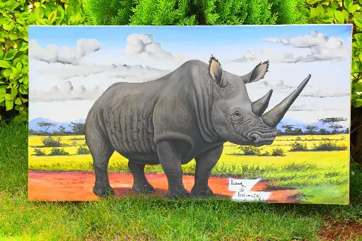 Southern White Rhino,  Acrylic Painting - Wildlife Conservation Art, stretched canvas Art, handmade, wall hanging decor, animal painting, gift