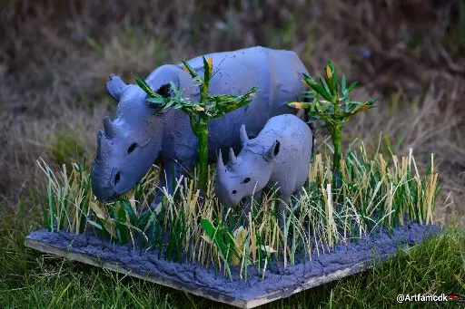 Unique, Black Rhino Mum and Calf Sculpture - Handcrafted, Wildlife Art - Original, African art, Decor - Endangered Animals, Figurine - One-of-a-Kind, wildlife, Conservation Artwork - Safari Animal, Collectible - Rhino Mother and Baby Figurine - African Wildlife Gift"