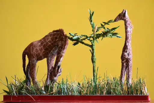 Handmade, Giraffe Sculpture, Wildlife Art, | Giraffe Mother and Calf Browsing, African art, Nature Decor,  One-of-a-Kind, Animal Sculpture,  Unique, Gift for Wildlife Lovers,  Home and Office Decor