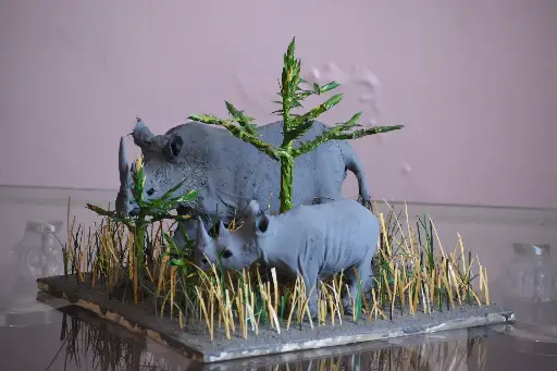 Unique, Black Rhino Mum and Calf Sculpture - Handcrafted, Wildlife Art - Original African Decor - Endangered Animal Figurine - One-of-a-Kind,wildlife Conservation Artwork - Safari Animal, Collectible, African Wildlife Gift