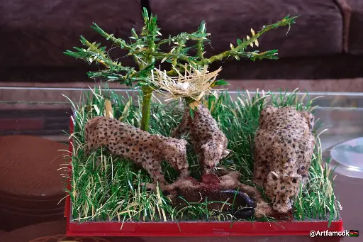 Cheetah and Cubs Sculpture | African Wildlife Art | Unique, Handmade, Safari Diorama | Animal Lover Gift | Predator Scene Figurine | Big Cat Art, Cheetah artwork, Art in Acrylic Case